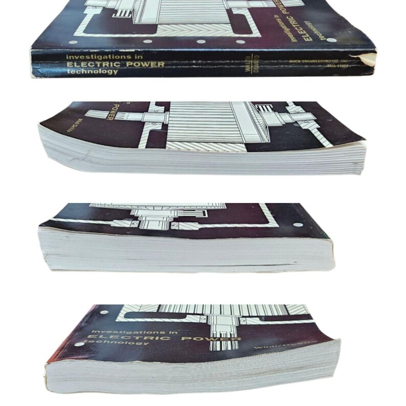 May include: A stack of four books with a black and maroon cover. The book title "Investigations in Electric Power Technology" is visible. The cover features a technical illustration in white.