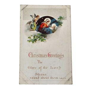 Carte postale de voeux de Noël à la gloire du Seigneur de la Nativité, Jésus-Marie, vers les années 1900