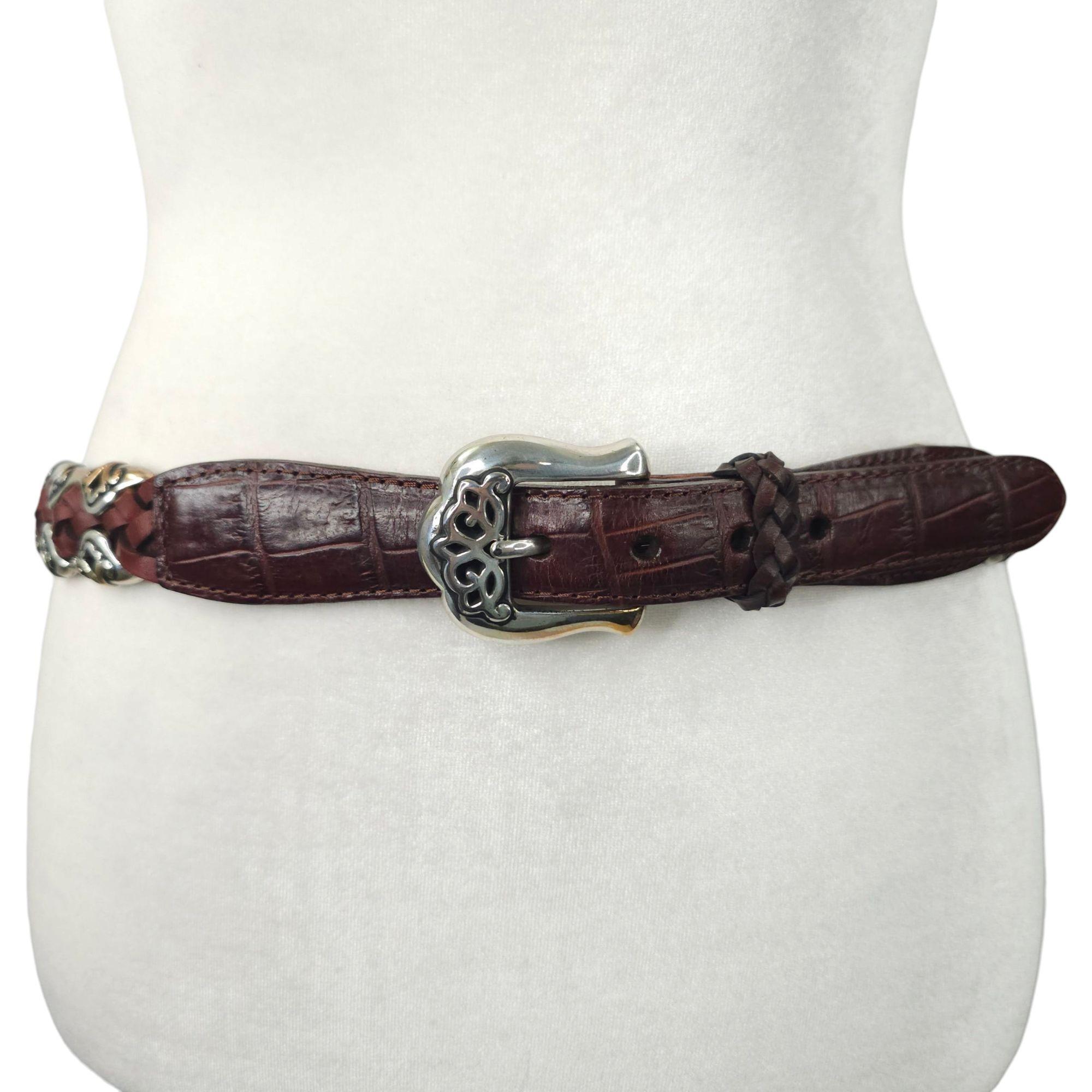 Brighton 91807 Brown Leather Woven Braided Western Belt 19 Silver Station Sz M Vintage Brighton Western Lasso Belt 1990s Brown Bradied  main image 4