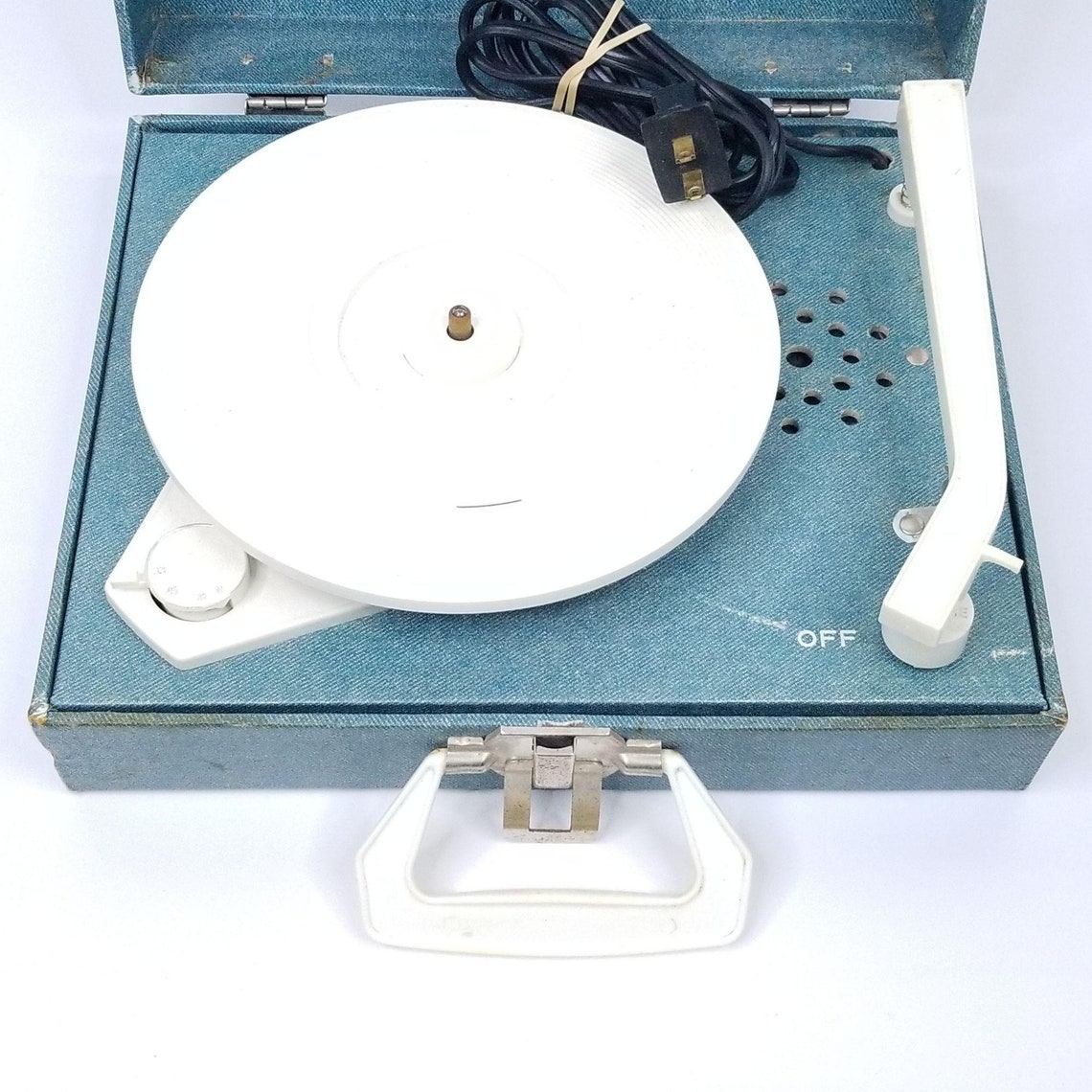 Vintage Emerson Portable Record Player 3 Speed Blue Fabric Etsy