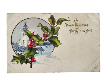 Merry Christmas Happy New Year Embossed Holly Postcard E Nash Circa 1910 Vintage