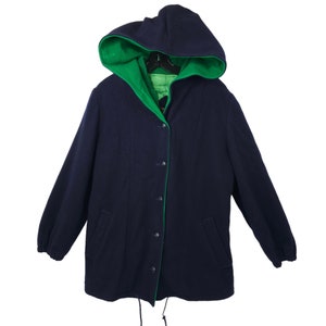 Authentic Mackintosh Vestcoat Women 12 Wool Hooded Coat USA Union Made Blue Green