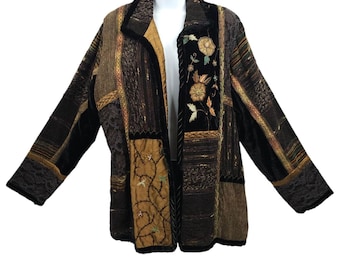 Chaqueta Yak Majik Patchwork XL Art To Wear Cottage Velvet Tapestry Bordado Boho de los 90