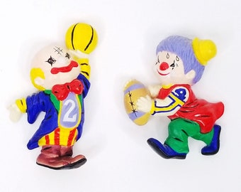 vintage Cuisine Réfrigérateur Aimants Clowns Basket Football Plastique Lot de 2