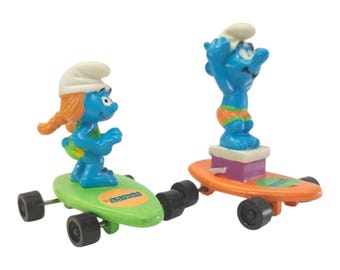 Hardees Peyo Surfing Smurfs Figures Skateboard PVC Vintage 1996