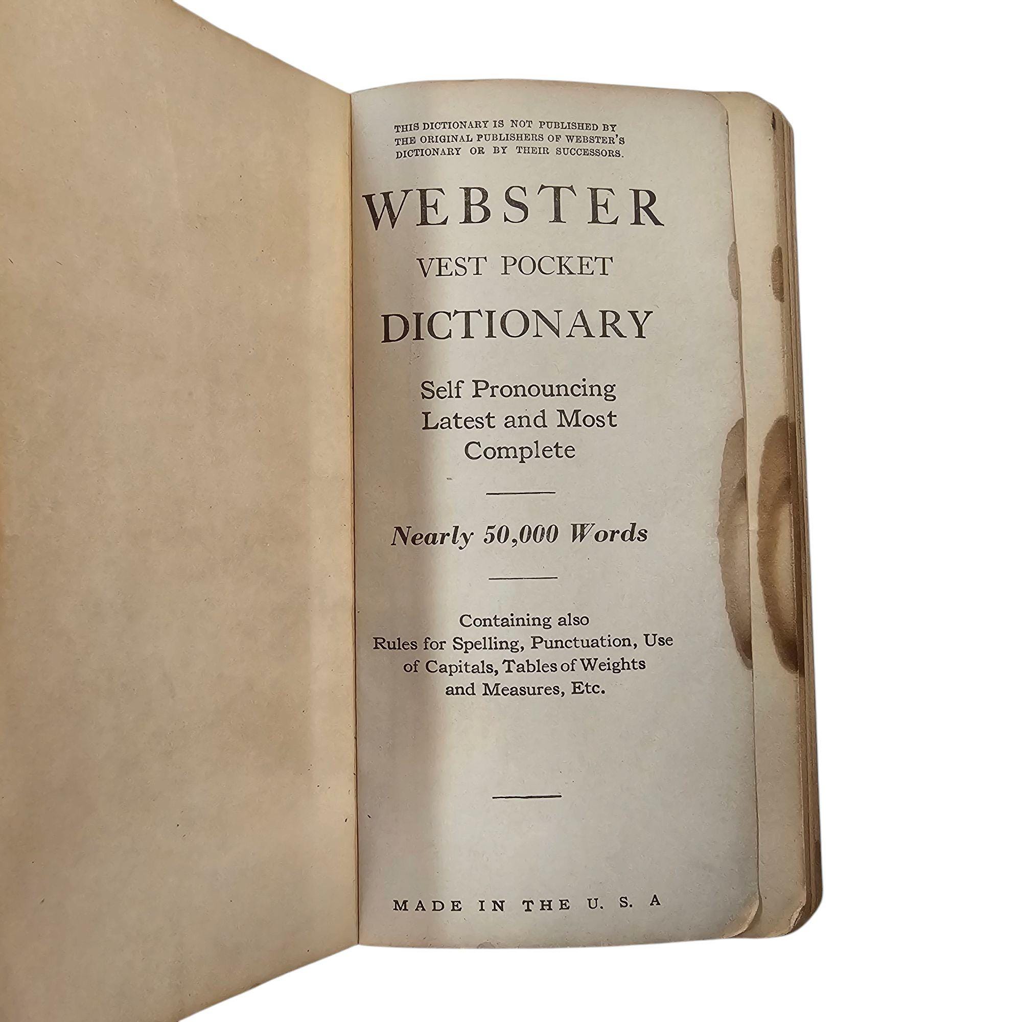 Early 1900s Webster Dictionary Vest Pocket Self Pronouncing  display picture 1