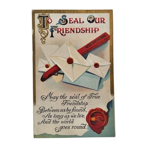millésime Carte postale à sceller en cire, bordure dorée, sceller notre amitié, années 1900 Zim