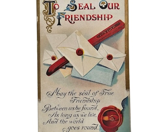 Vintage Ca. 1900s To Seal Our Friendship Gold Border Wax Seal Postcard Zim