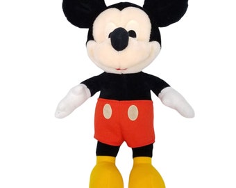 Vintage Disney Classic Mickey Mouse Peluche 15" Peluche Animale Toy Nero Rosso