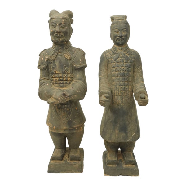 Vintage guerriers chinois soldats terre cuite statues de l'armée 36,4 cm figurines décor argile miliaria asiatique
