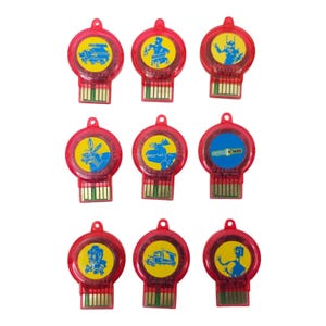 May include: Nine red USB flash drives with various cartoon character designs in blue and yellow. Each drive has a circular design with a USB connector at the bottom.