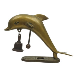 Brass Dolphin Shopkeepers Doorbell Vintage Seaside Ocean Decor Striker Chime
