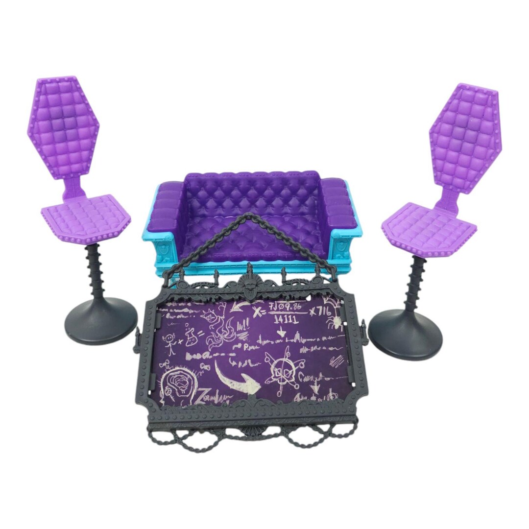 Monster High Furniture Lot Chairs Sofa Couch School Blackboard Purple ...