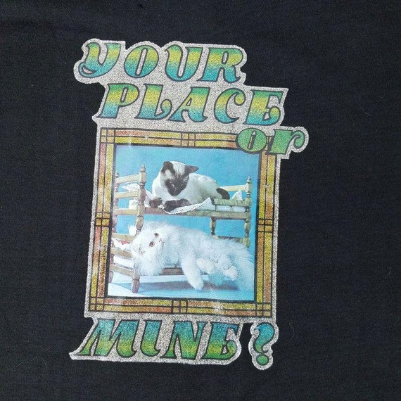 Cat Tshirt Your Place Or Mine M Vintage 80s 90s B… - image 5