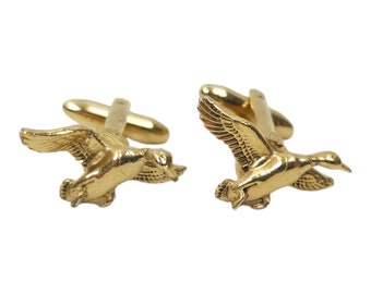 Vintage Hickok Cufflinks Ducks Flying Mallard Gold Tone Mens Hunters Gift USA