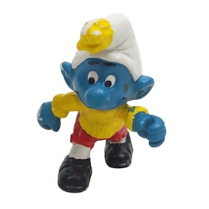 Vintage 1978 Peyo Schleich Skiing Smurf Figure PVC Hong Kong MISSING Poles Skis