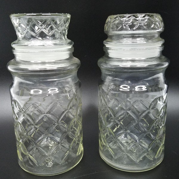 Vintage 1984 Planters Peanuts Jars Mr Peanut Diamond Cut Glass Lids Containers