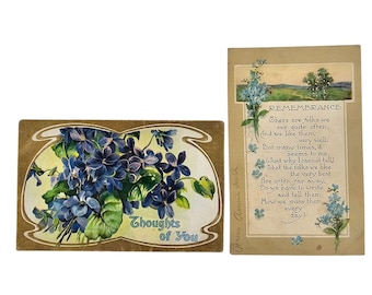 Circa 1900s Thoughts Of You Remembrance Poem Miss Them Violets Vintage Postcards