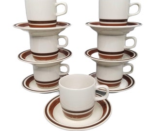 Hearthside Estate Stoneware 7 Cups Saucers Mugs Brown Trim Hand Painted Japan