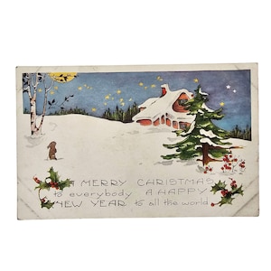 Merry Christmas Happy New Year Embossed Postcard 1900s Vintage Whitney Made