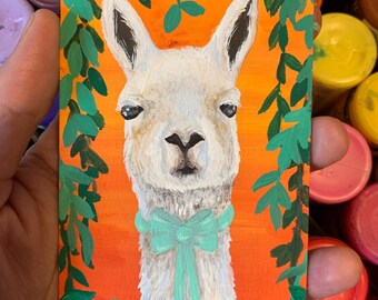 Llama magnet, 3x5” original acrylic painting fridge or desk