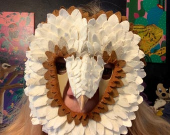 Barn Owl Mask - handmade, one of a kind, leather bird mask