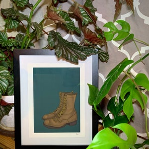 Boots Print - Digital Art 15x20cm Druck, auf 15x20cm Karte - Holzfällerstiefel, Holzfäller