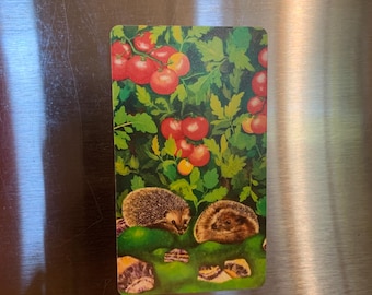 Hedgehog Refrigerator Magnet – Cute Animals in Tomato Garden Art (2x3.5 inch)
