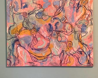 Original Acrylic and Mixed Media Painting  “Try Again Later” - 24x30"  on stretched canvas