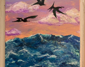 Pteranodons at Sea Acrylic Painting – Original Dinosaur Art