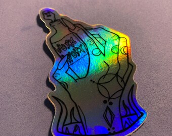 Witch Hand with Wormwood Potion Bottle Sticker - 2x3 inch holographic