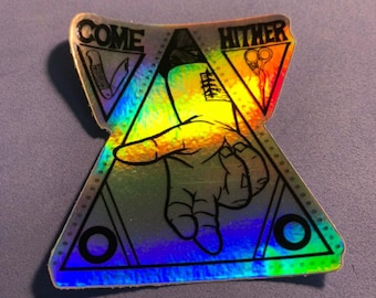 Come Hither Sticker - 2x3 inch holographic queer NSFW hand