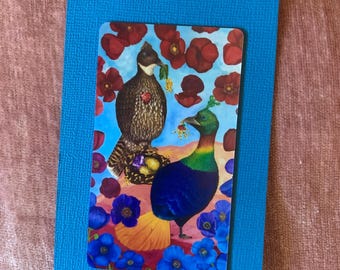 Monal Pheasant Magnet - Colorful Bird & Poppy Art (2x3.5 inch)