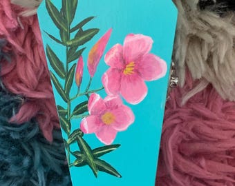 Coffin Stash Box - Hand Painted Original Light Blue Nerium Oleander Poison Potion Bottle Jewelry or Stash Box