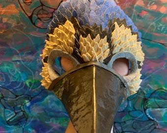 Blue Jay Mask - handmade, one of a kind, leather bird mask