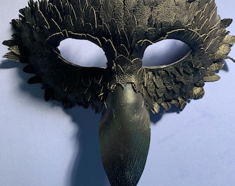 Handmade Leather Raven Mask – Masquerade Costume Half Mask