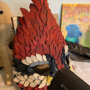 Woodpecker Mask - handmade, one of a kind, leather bird mask