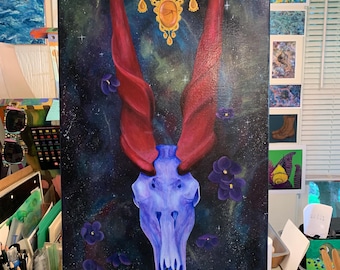 Eland Skull Acrylic Painting – Surreal Wildlife Art on Canvas