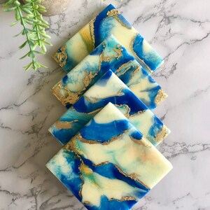 Resin Blue and Gold Coasters Unique Handmade Luxury Art Kitchen Decor