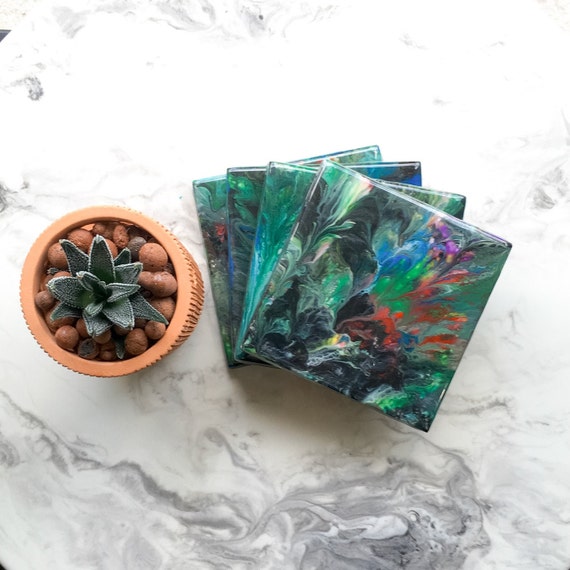 Peacock Coasters Coaster Set Home Decor Home Goods Kitchen Etsy