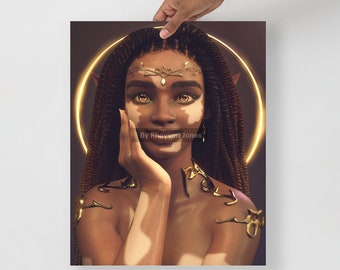 Golden Vitiligo Wall Art Decor | Glossy Wall Art | Cute Girl Posters | Black Girl Posters | Melanin Princess