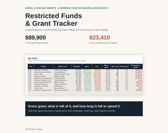 Restricted Funds & Grant Tracker Spreadsheet | Charity Nonprofit Grant Management Excel Google Sheets Template | Fund Deadline Reserves