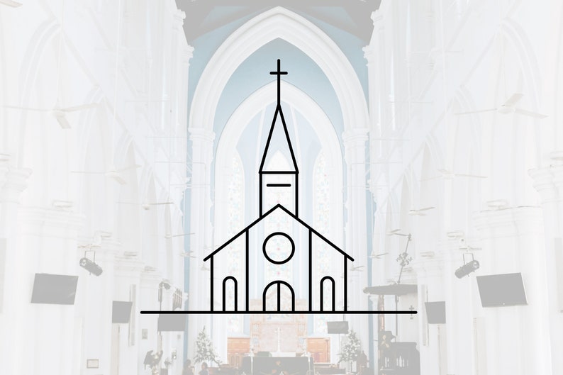 Elegant kyrka SVG-paket, utsmyckade linjekonstdesigner, Cricut- och silhuettklippfiler, vektor EPS och PNG, kristen kapellväggkonst bild 2