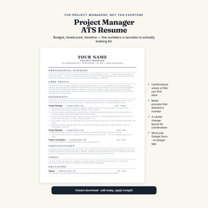Lebenslaufvorlage für Projektmanager, ATS-kompatibel, PMP, PRINCE2, Agile (Word/Google Docs)