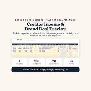 Creator Income Tracker, Brand Deal Rate Card (Excel, Google Sheets) image 1