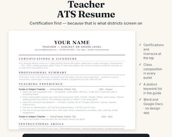 Teacher Resume Template | ATS Education CV for Elementary and Secondary, New Teacher Layout Included