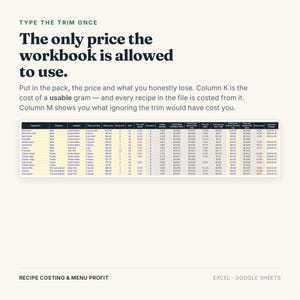 Recipe Costing Spreadsheet, Excel Google Sheets, Restaurant Food Cost Calculator, Menu Engineering and Plate Cost Tracker (Digital Download) bild 3