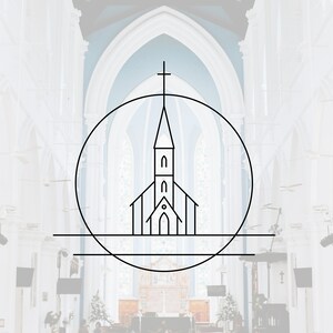 K&ouml;nnte beinhalten: Eine Schwarzwei&szlig;-Zeichnung eines Kirchengeb&auml;udes in einem Kreis mit einer Linie darunter. Das Bild ist unscharf und das Kirchengeb&auml;ude befindet sich in der Mitte des Bildes.