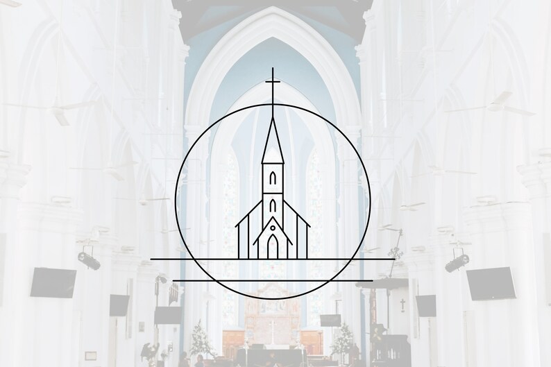 K&ouml;nnte beinhalten: Eine Schwarzwei&szlig;-Zeichnung eines Kirchengeb&auml;udes in einem Kreis mit einer Linie darunter. Das Bild ist unscharf und das Kirchengeb&auml;ude befindet sich in der Mitte des Bildes.