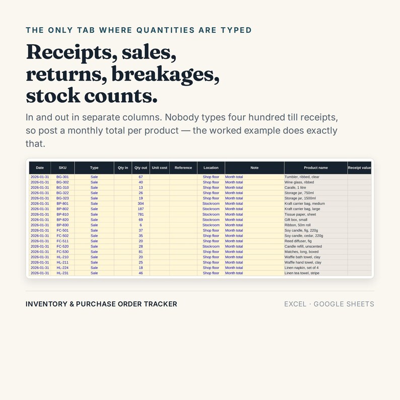 Inventory and Purchase Order Tracker, Excel Google Sheets, Stock Reorder Point and Supplier Lead Time, Stock Valuation (Digital Download) immagine 8